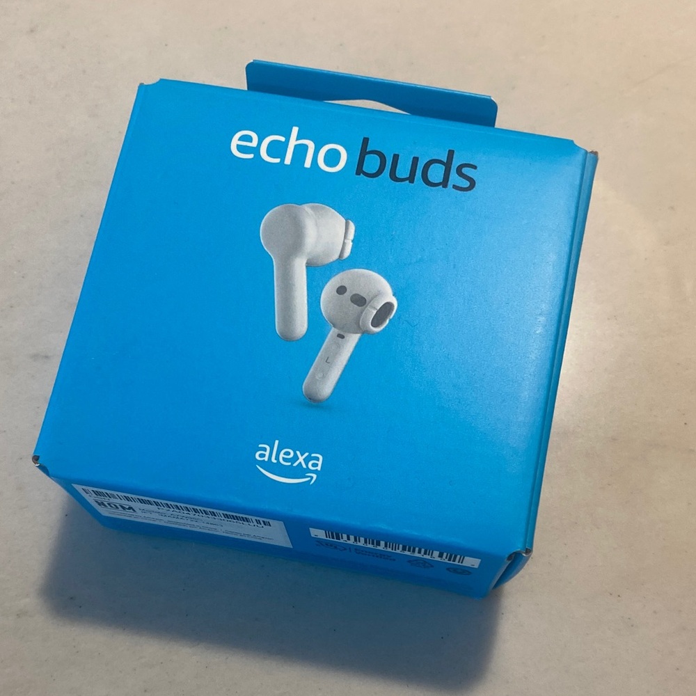 Amazon Echo Buds in Light Blue Packaging